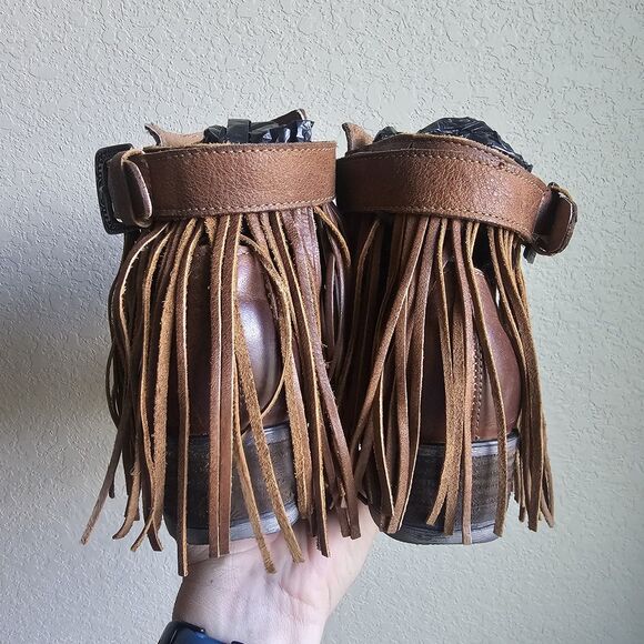 circle g womens boots 8.5 Honey Brown Fringe Booties Western Bohemian - Picture 4 of 8
